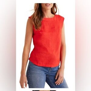 Boden Red Sleeveless Linen Top with button detail. Size 12R. Excellent condition